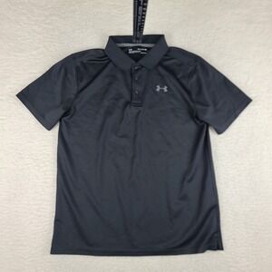 Under Armour Polo Shirt Boys YXL Black Loose Heatgear Performance Short Sleeve‎